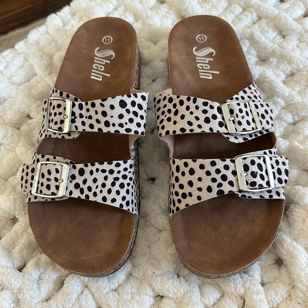 SHEIN double buckle leopard sandals